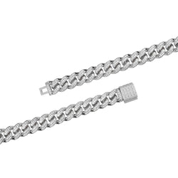 12mm Iced Cuban Link Bracelet - White Gold