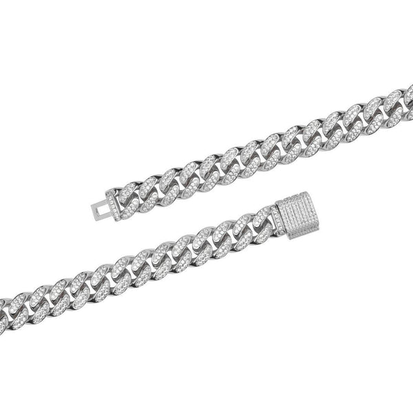 12mm Iced Cuban Link Chain - White Gold