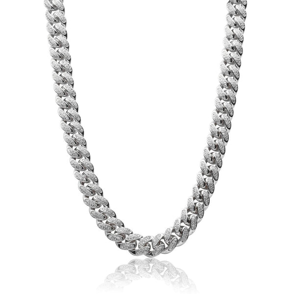 12mm Iced Cuban Link Chain - White Gold