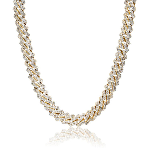 14mm Diamond Prong Link Chain - Gold