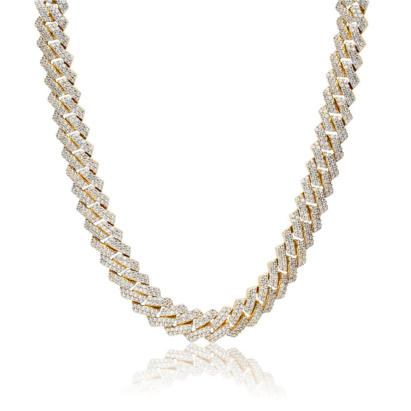 14mm Diamond Prong Link Chain - Gold