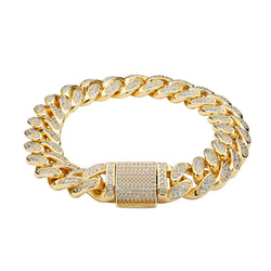 12mm Iced Cuban Link Bracelet - Gold