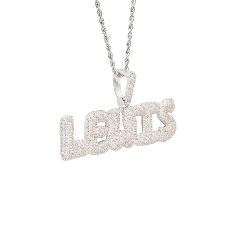 Custom Bubble Font Pendant - White Gold