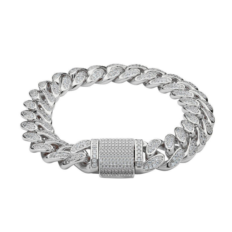 12mm Iced Cuban Link Bracelet - White Gold