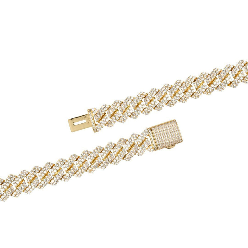 14mm Diamond Prong Link Chain - Gold