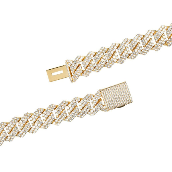 19mm Diamond Prong Link Chain - Gold