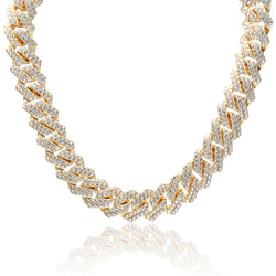 19mm Diamond Prong Link Chain - Gold