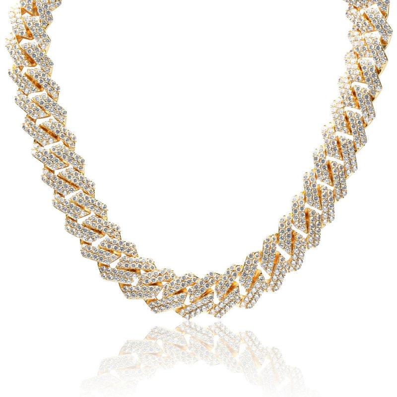 19mm Diamond Prong Link Chain - Gold