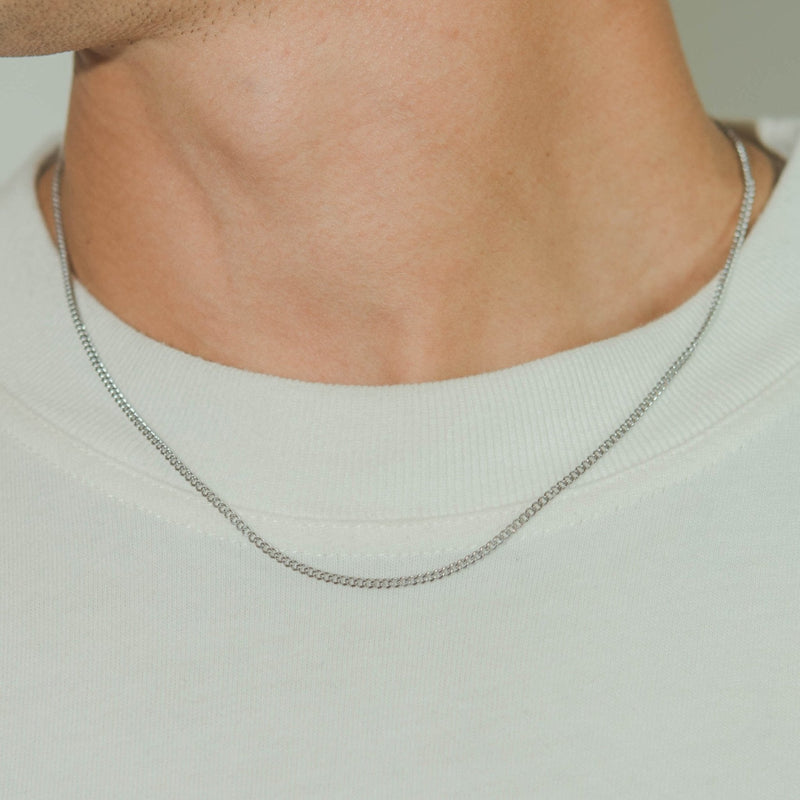 2mm Curb Chain - White Gold