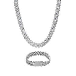 14mm Prong Link Chain + Bracelet Bundle - White Gold