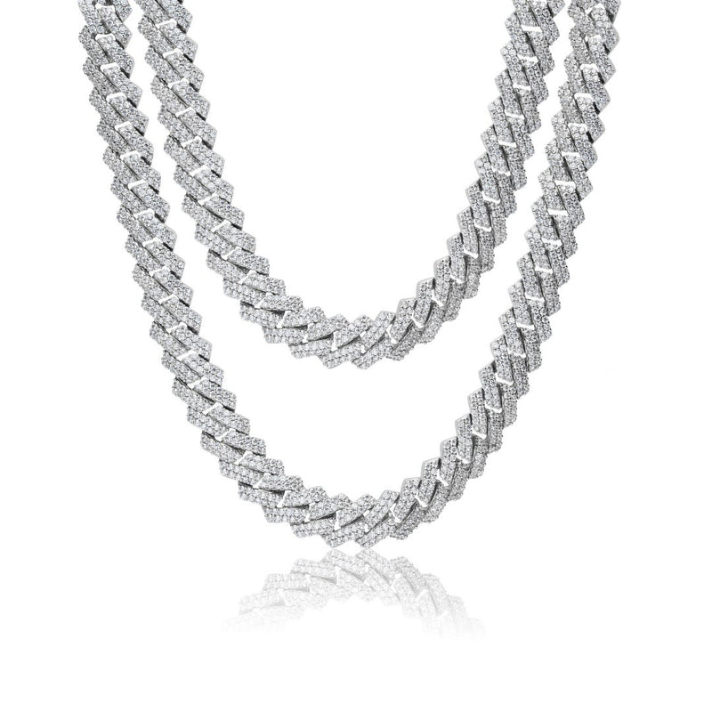 14mm Prong Link Chain Bundle - White Gold