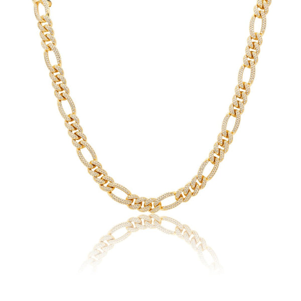 10mm Iced Figaro Chain - Gold