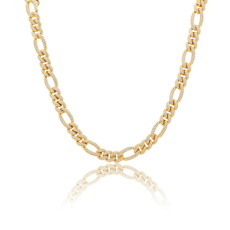 10mm Iced Figaro Chain - Gold