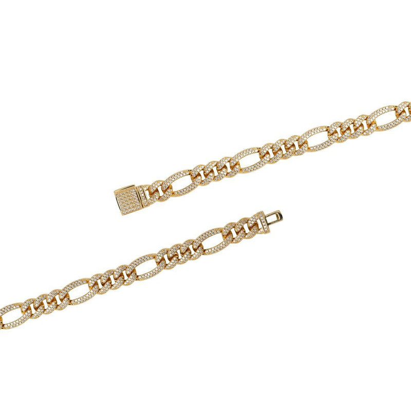 10mm Iced Figaro Chain - Gold