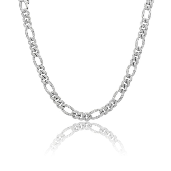 10mm Iced Figaro Chain - White Gold