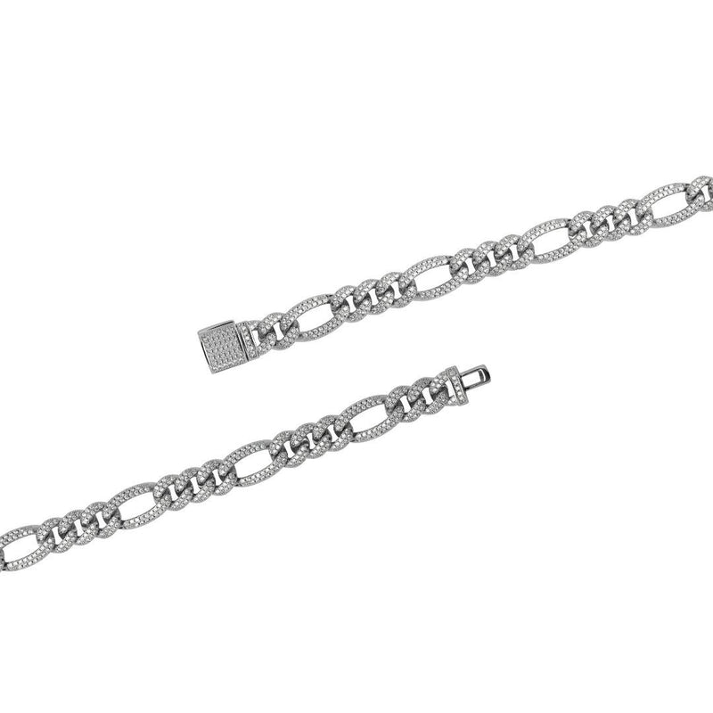 10mm Iced Figaro Chain - White Gold