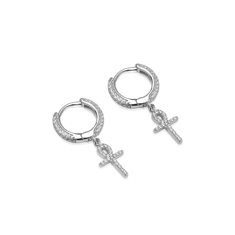 Iced Ankh Earrings - Silver