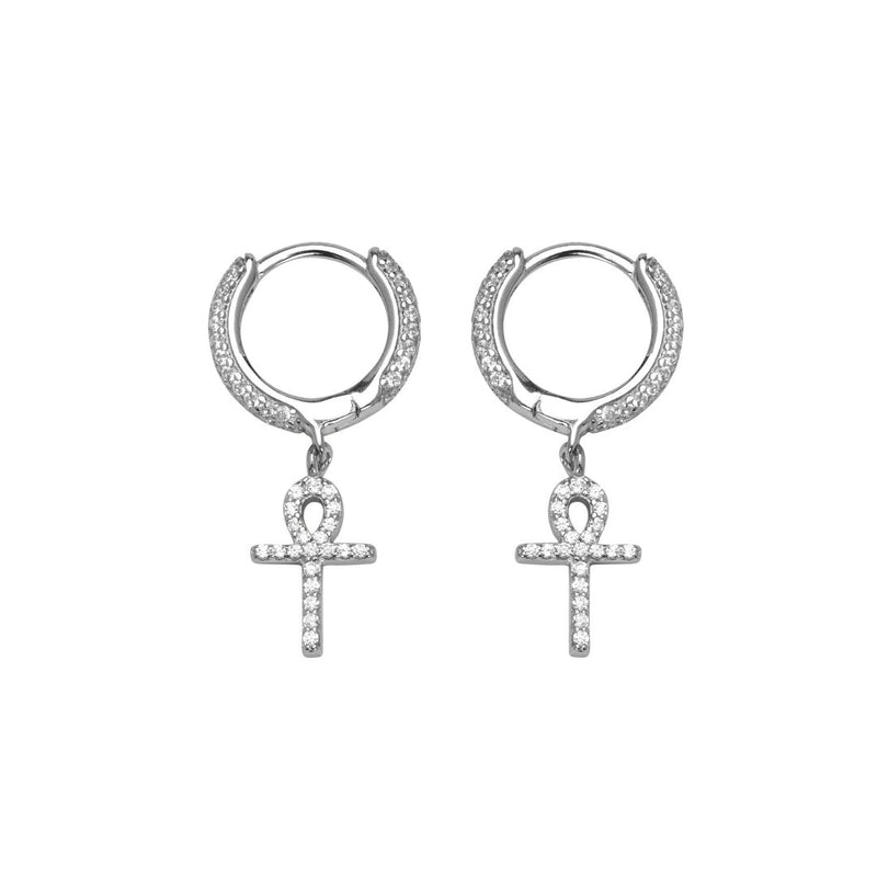 Iced Ankh Earrings - Silver