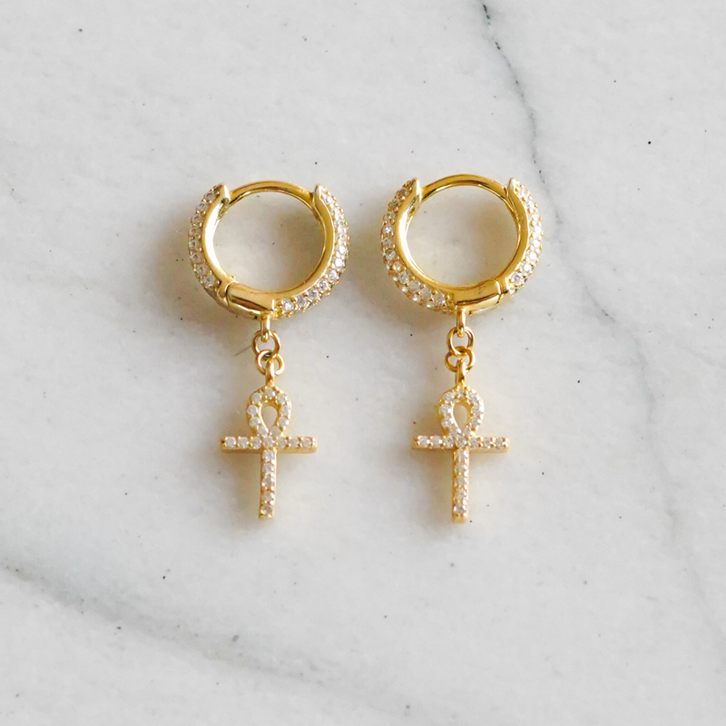 Iced Ankh Earrings - Gold