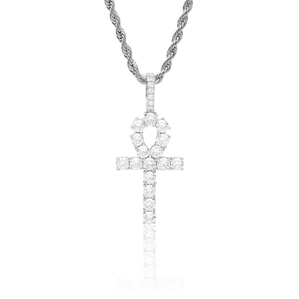 Iced Ankh Pendant - White Gold