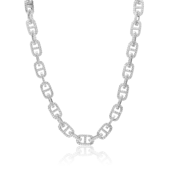 11mm Iced Astro Link Chain - White Gold