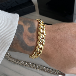 14mm Miami Prong Link Bracelet - Gold