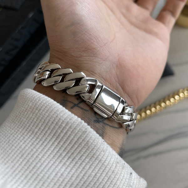 14mm Miami Prong Link Bracelet - White Gold