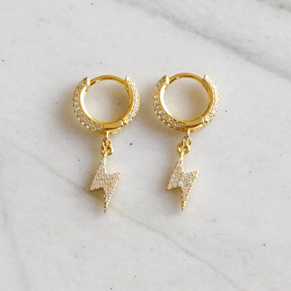 Iced Lightning Bolt Earrings - Gold