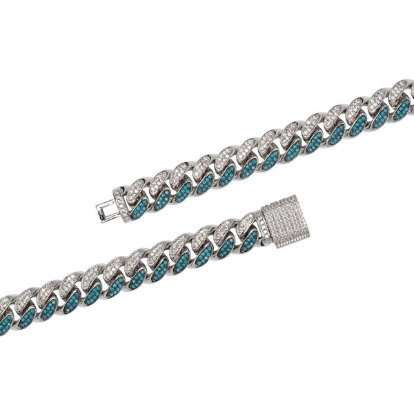 12mm Iced Cuban Link Chain - Blue