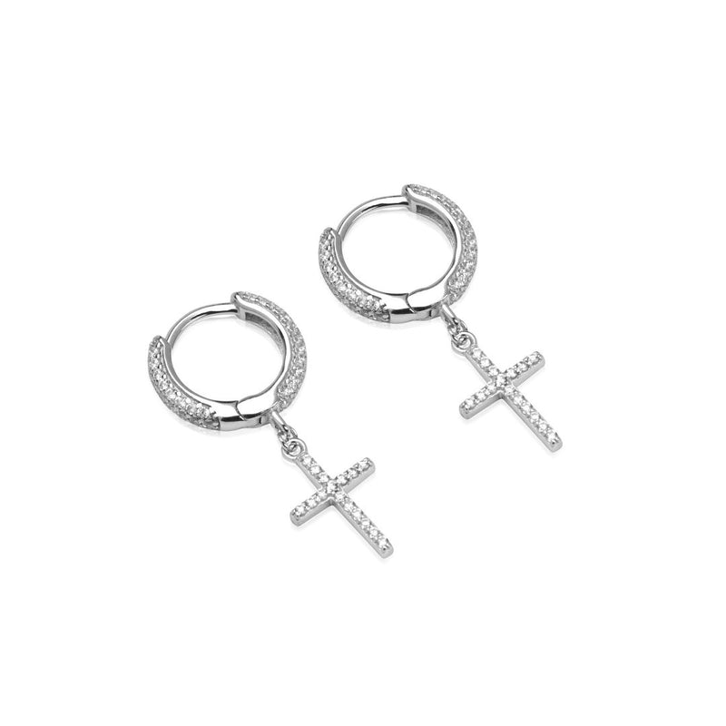 Iced Cross Earrings - Silver