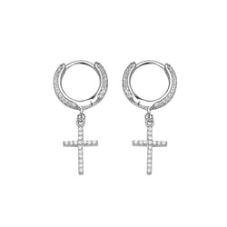 Iced Cross Earrings - Silver