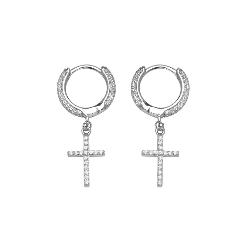 Iced Cross Earrings - Silver