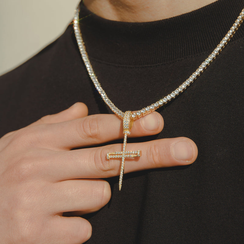 Diamond Nail Cross Pendant - Gold