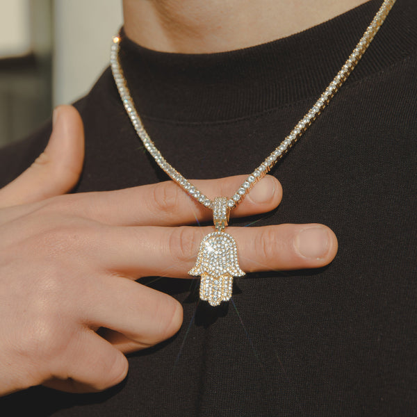 Iced Hamsa Pendant - Gold