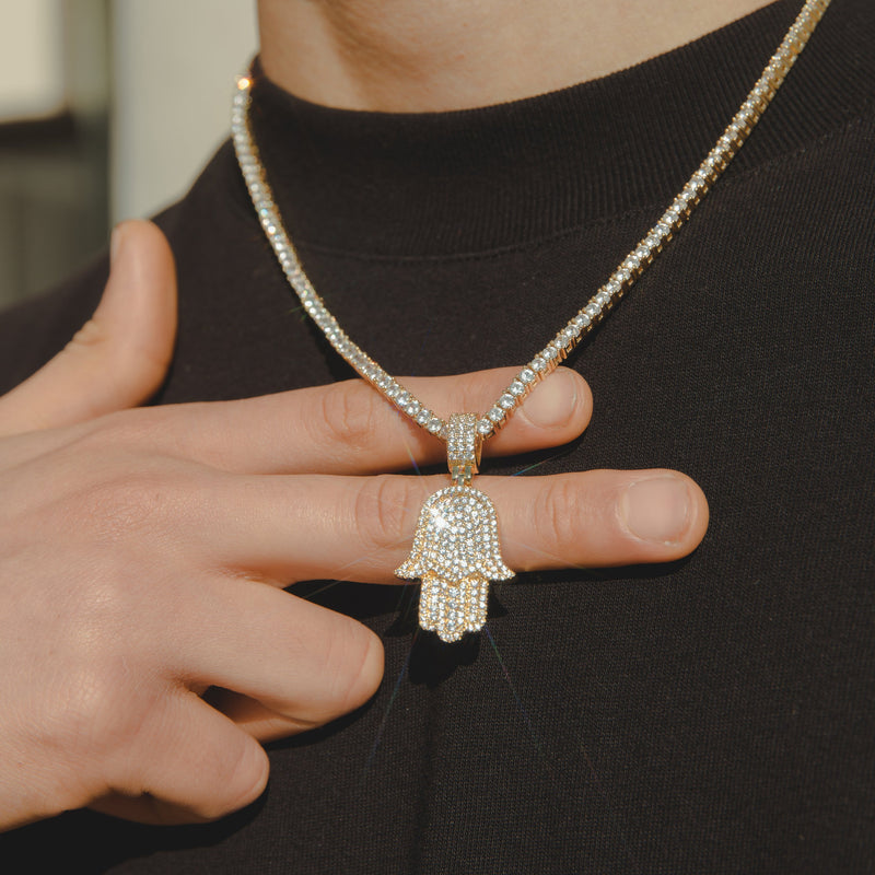 Iced Hamsa Pendant - Gold