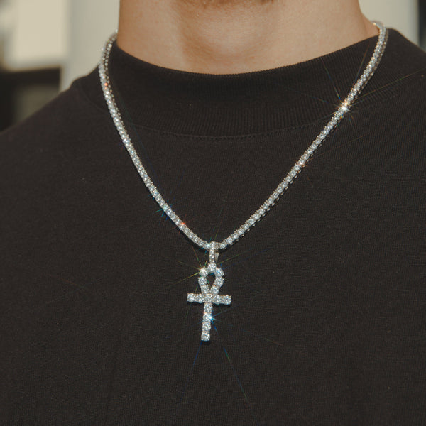 Iced Ankh Pendant - White Gold