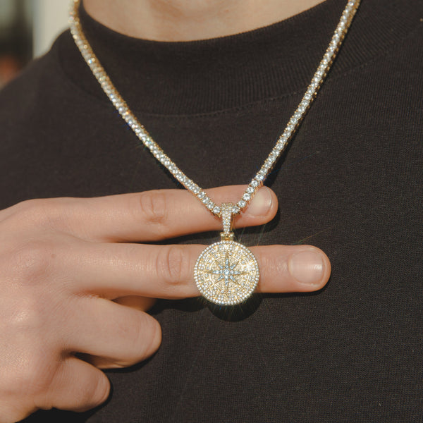 Iced Compass Pendant - Gold