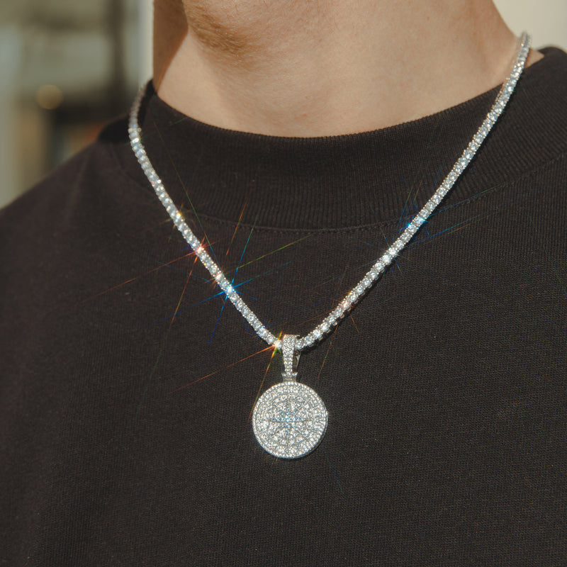 Iced Compass Pendant - White Gold