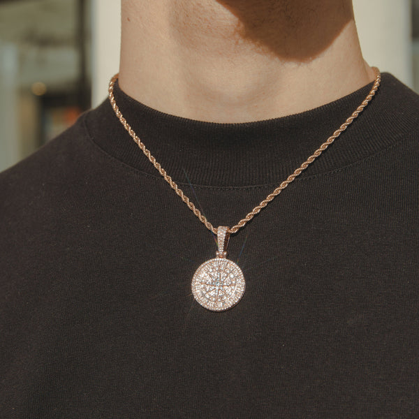 Iced Compass Pendant - Rose Gold