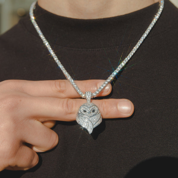 Iced Owl Pendant - White Gold