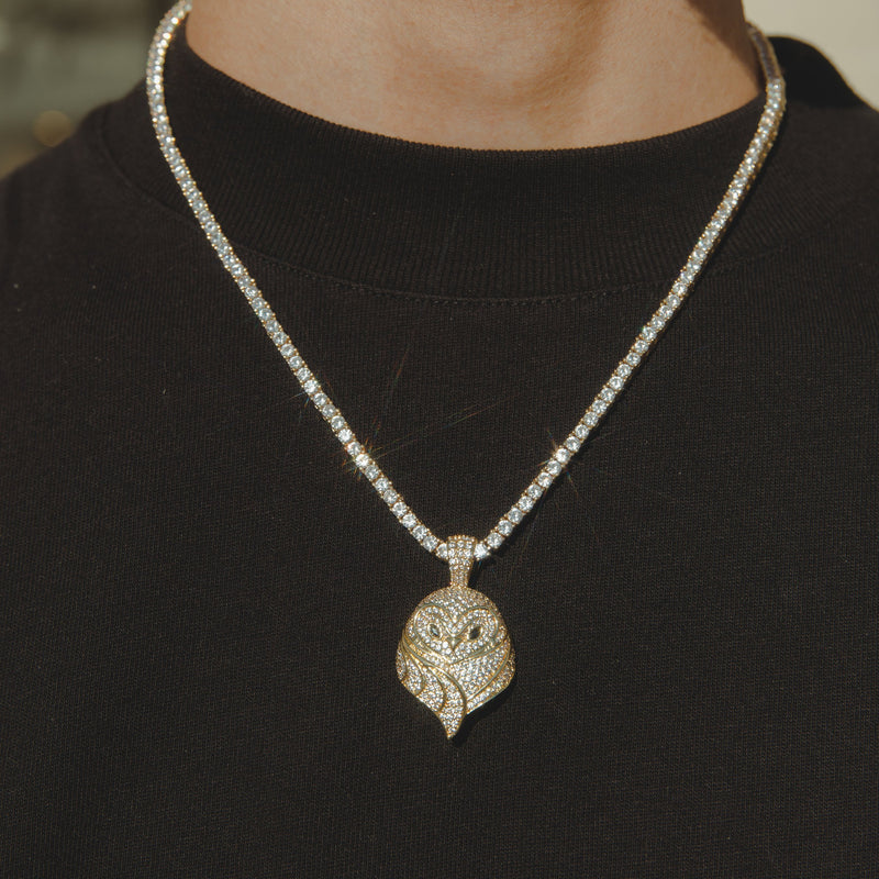 Iced Owl Pendant - Gold