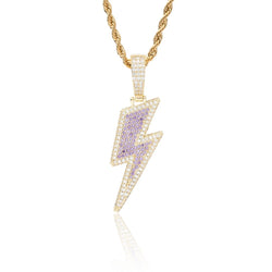 Iced Lightning Bolt Pendant - Gold