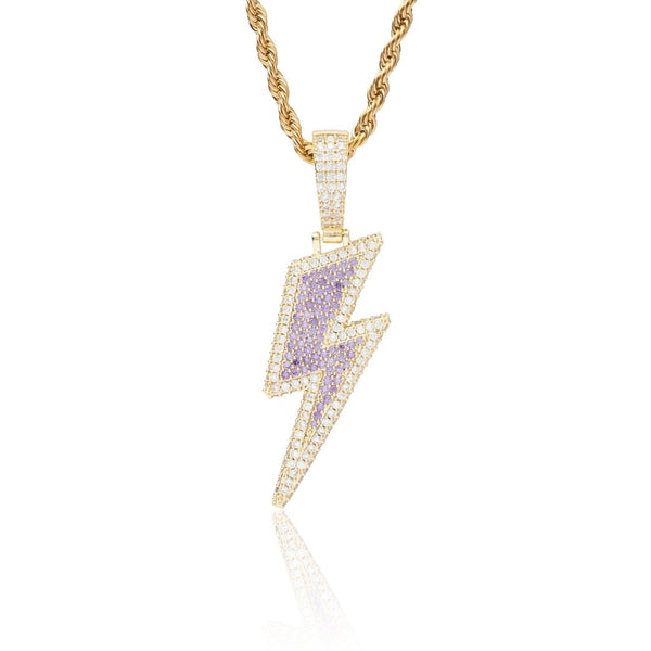 Iced Lightning Bolt Pendant - Gold