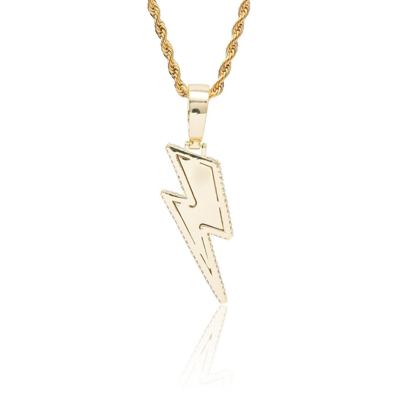 Iced Lightning Bolt Pendant - Gold