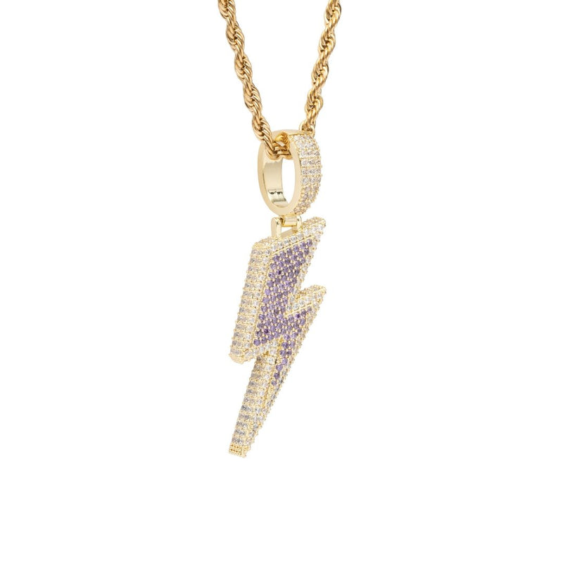 Iced Lightning Bolt Pendant - Gold