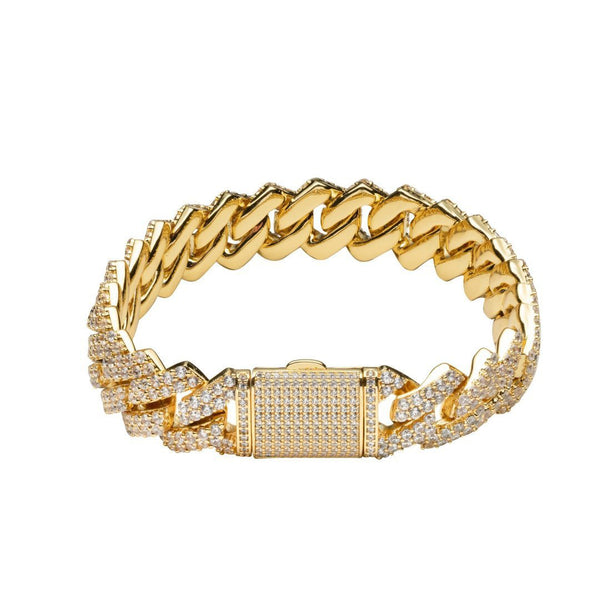 14mm Diamond Prong Link Bracelet - Gold