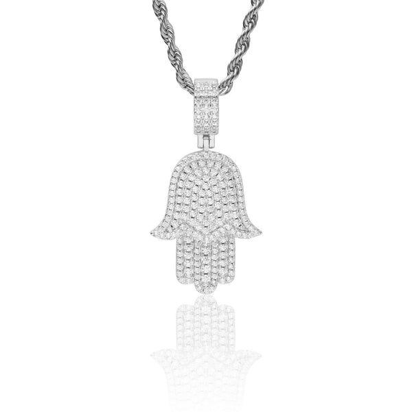 Iced Hamsa Pendant - White Gold