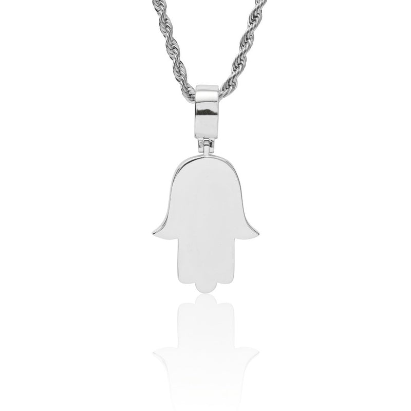 Iced Hamsa Pendant - White Gold