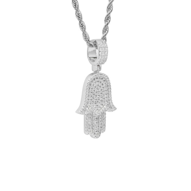 Iced Hamsa Pendant - White Gold
