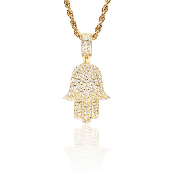 Iced Hamsa Pendant - Gold
